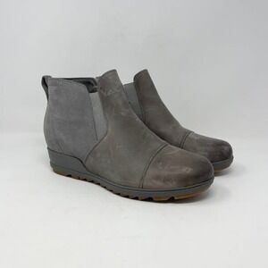 Sorel Evie Low Wedge Snow Bootie Womens 11 Gray Leather‎ Pull On Casual READ